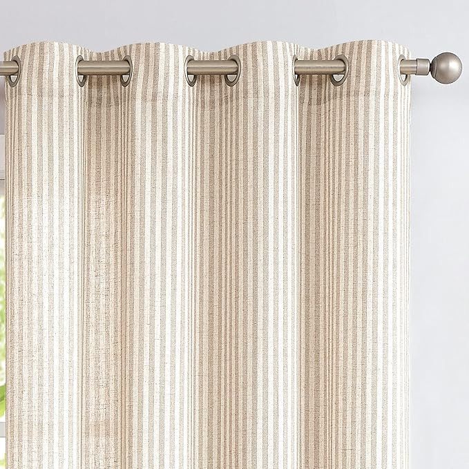 jinchan Linen Curtains for Living Room Taupe Striped Curtains for Bedroom Ticking Stripe Pattern ... | Amazon (US)