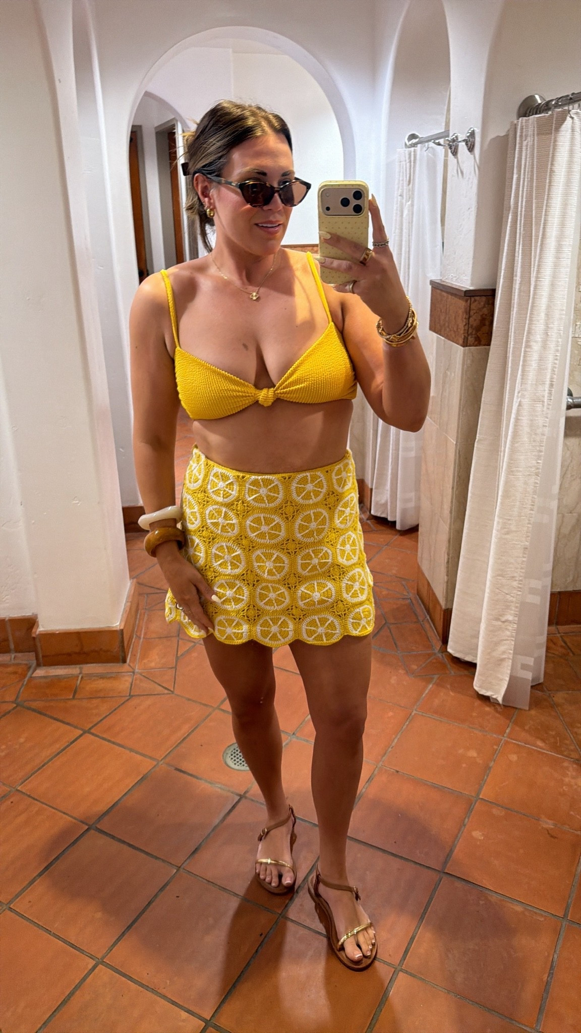 curvy midsize yellow bikini scrunch swim look! wearing size large on top, bottoms, and lemon crochet mini skirt

#LTKMidsize #LTKSwim #LTKTravel