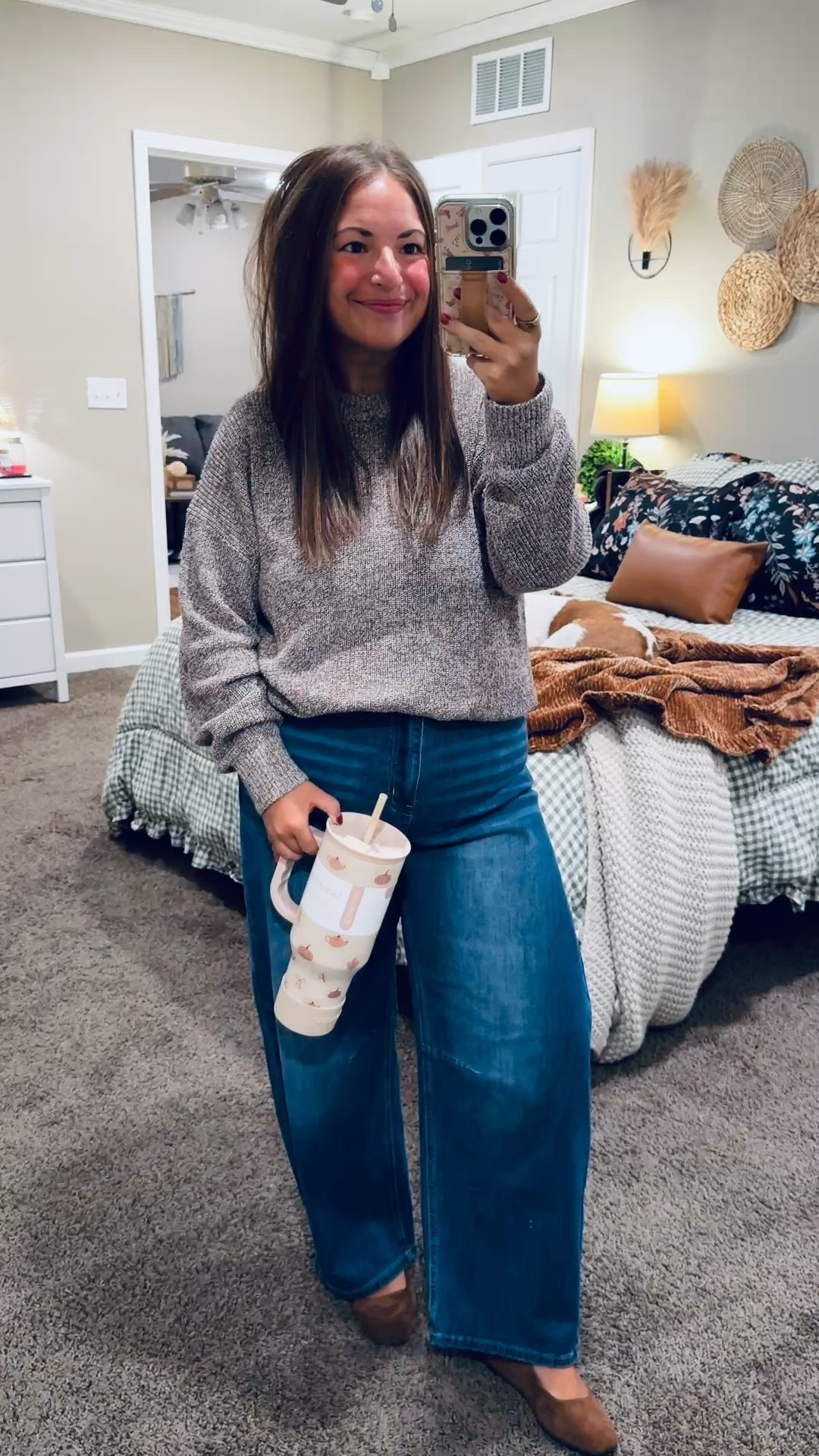 Sweater weather outfit inspo! 🤎 Loving this neutral knit with wide-leg jeans & brown flats for a cute fall classroom look. Just add your favorite tumbler & you’re ready for the day!

flats: fit true to size // wearing a 5
jeans: fit a tad oversized (super stretchy) // wearing a 12
sweater: fits true to size // wearing a large 

 #LTKootd #LTKMidsize #LTKWorkwear