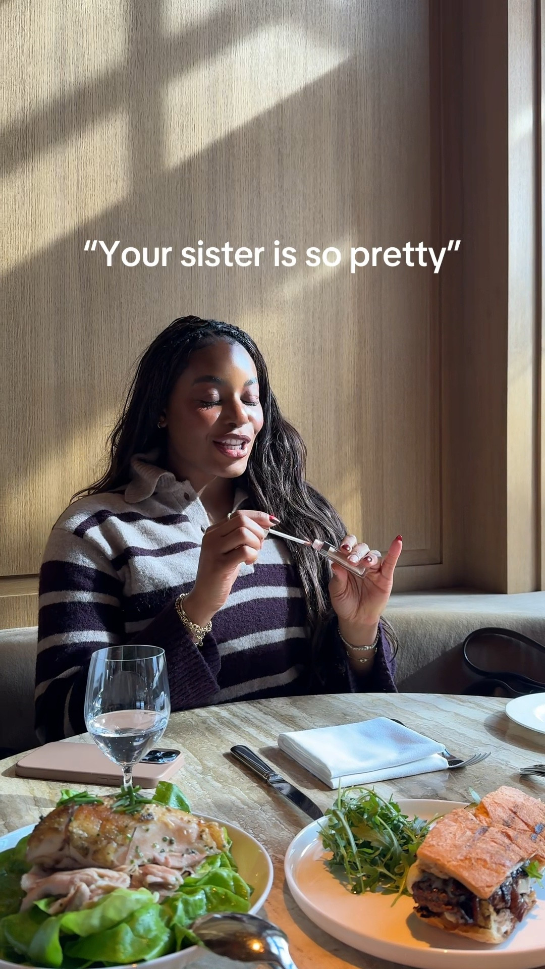 Sister date 🤍 wearing my current favorite sweater! This striped knit polo is the perfect cozy spring knit for transitioning your wardrobe. Have been wearing it on repeat’ perfect fo tot workwear wardrobe too … 
For more links to date night outfits, work outfits, vacation outfits beach, easter basket stuffers, spring outfits, resort wear 2026, business casual workwear, rodeo outfit inspo, winter denim, follow me on LTK! ✨

#LTKdayinmylife #LTKspringtrends #LTKgrwm