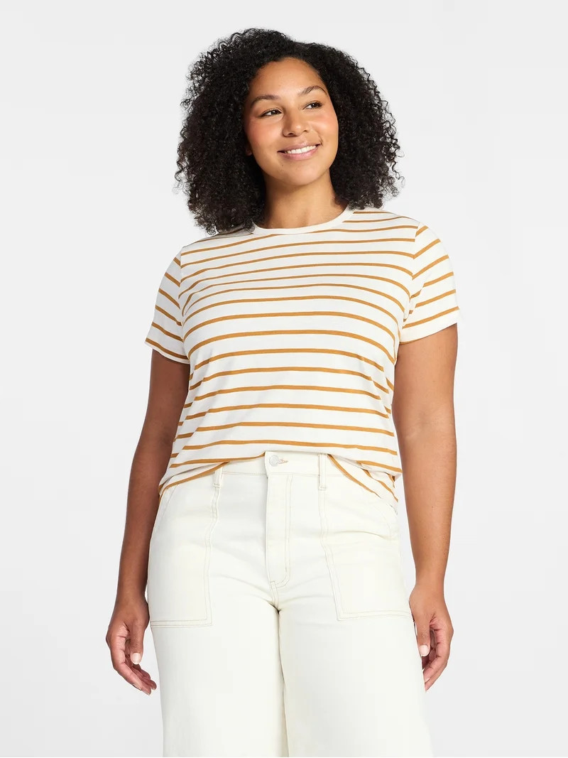 Time and Tru Women's Slub Crewneck Tee with Short Sleeves, Sizes XS-XXXL - Walmart.com | Walmart (US)