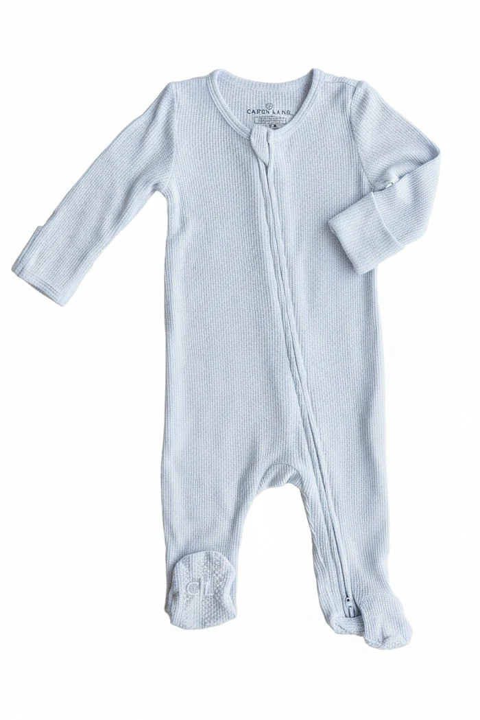 Ice Blue Bamboo Waffle Zipper Footie | Caden Lane