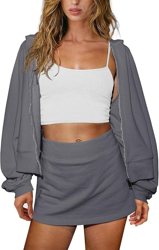 Panadila Womens 2 Piece Workout Sets Lounge Matching Sets Zip Up Hoodie and Skirt Gym Clothes Yog... | Amazon (US)