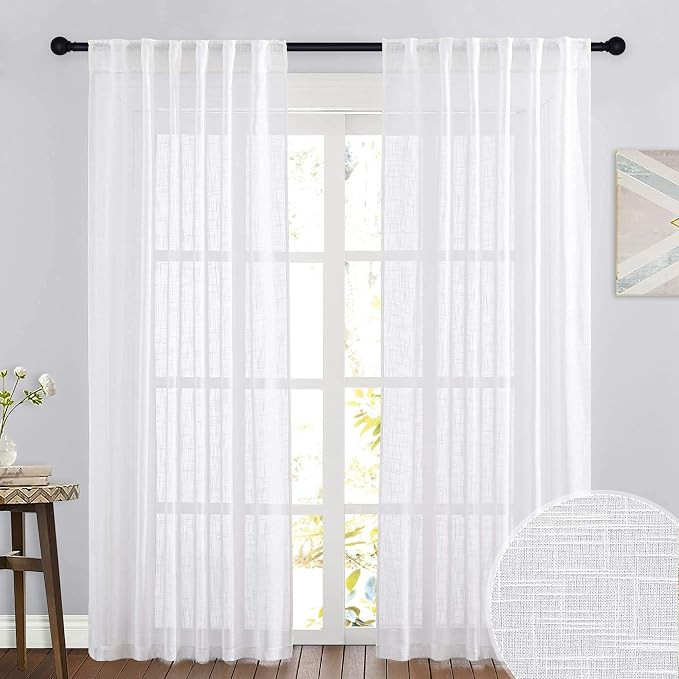 RYB HOME Sheer Curtains White - Linen Texture Wave Fabric Vertical Window Shades for Sliding Glas... | Amazon (US)