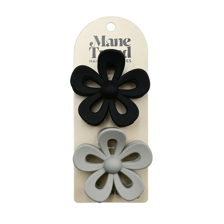 Mane Trend Gray and Black Flower Claw Clips, 2 Pack | Walmart (US)