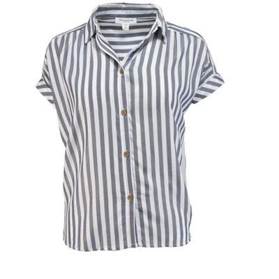 Beachlunchlounge Women's Darby Short Sleeve Button Front Shirt | Barrier Island Blue X Small | Target