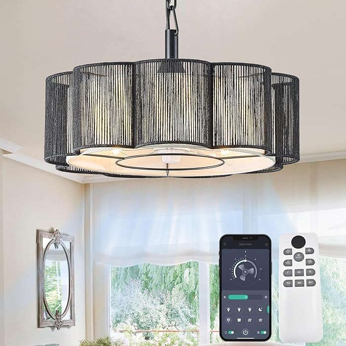 20'' Rattan Fandelier, Boho Farmhouse Fan Chandelier Handwoven Rattan Lampshade, Reversible 7-Bla... | Amazon (US)