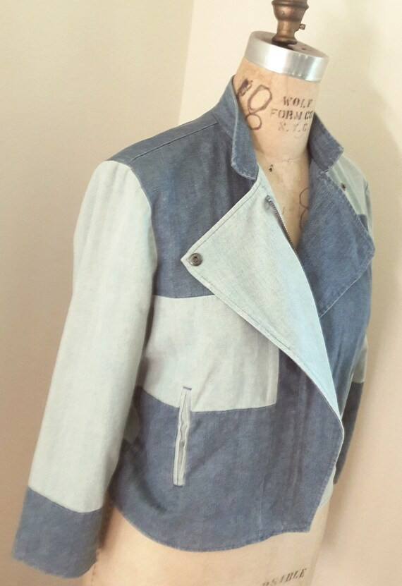 PATCHWORK DENIM BLUES Vintage Jeans Motorcycle Biker Jacket | Etsy | Etsy (US)