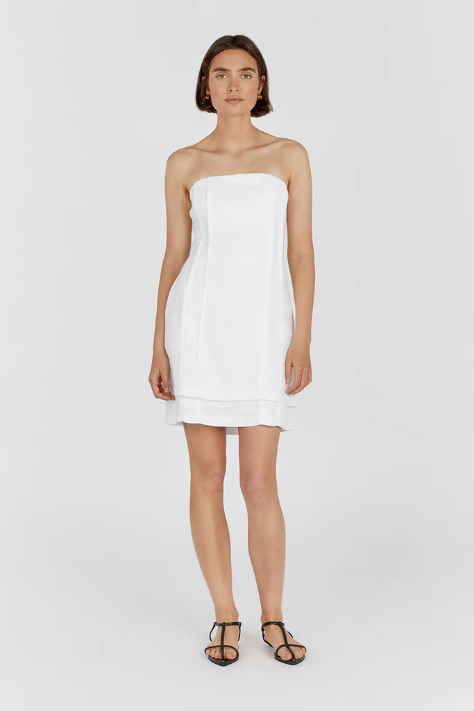 DULCE WHITE LINEN MINI DRESS | DISSH