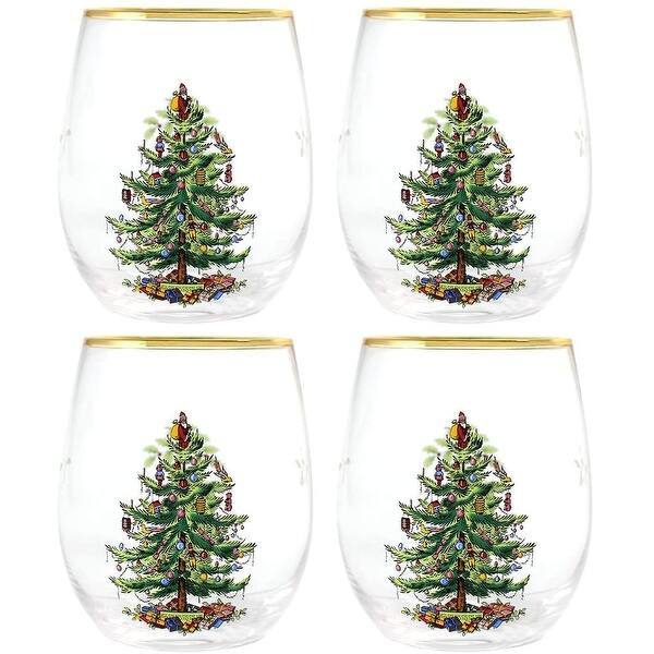 Spode Christmas Tree Stemless Wine Glass Set of 4 - 19 Ounce | Bed Bath & Beyond