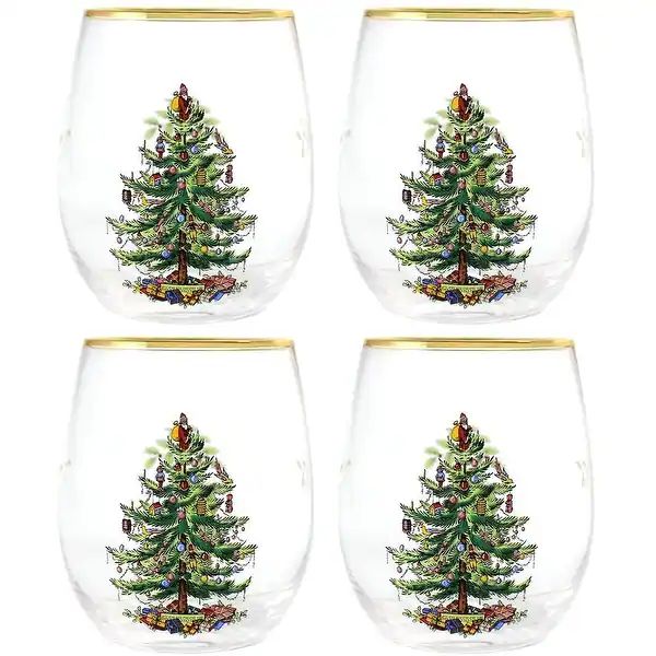 Spode Christmas Tree Stemless Wine Glass Set of 4 - 19 Ounce | Bed Bath & Beyond