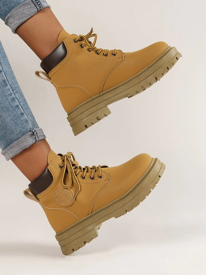 Unisex Fashionable Combat Boots With Letter Embellished Laces And Vamp, For Women | SHEIN