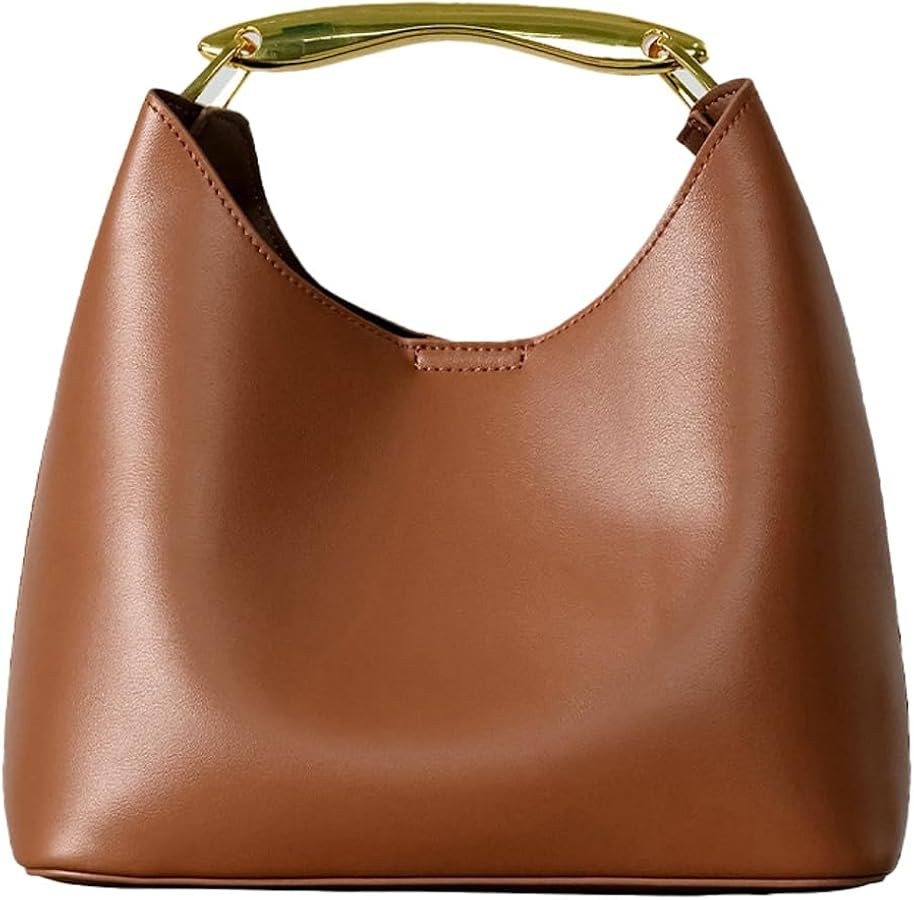 Metal Handle Shoulder Bags for Women Top Handle Soft Leather Shoulder Purses Crossbody Handbags S... | Amazon (US)