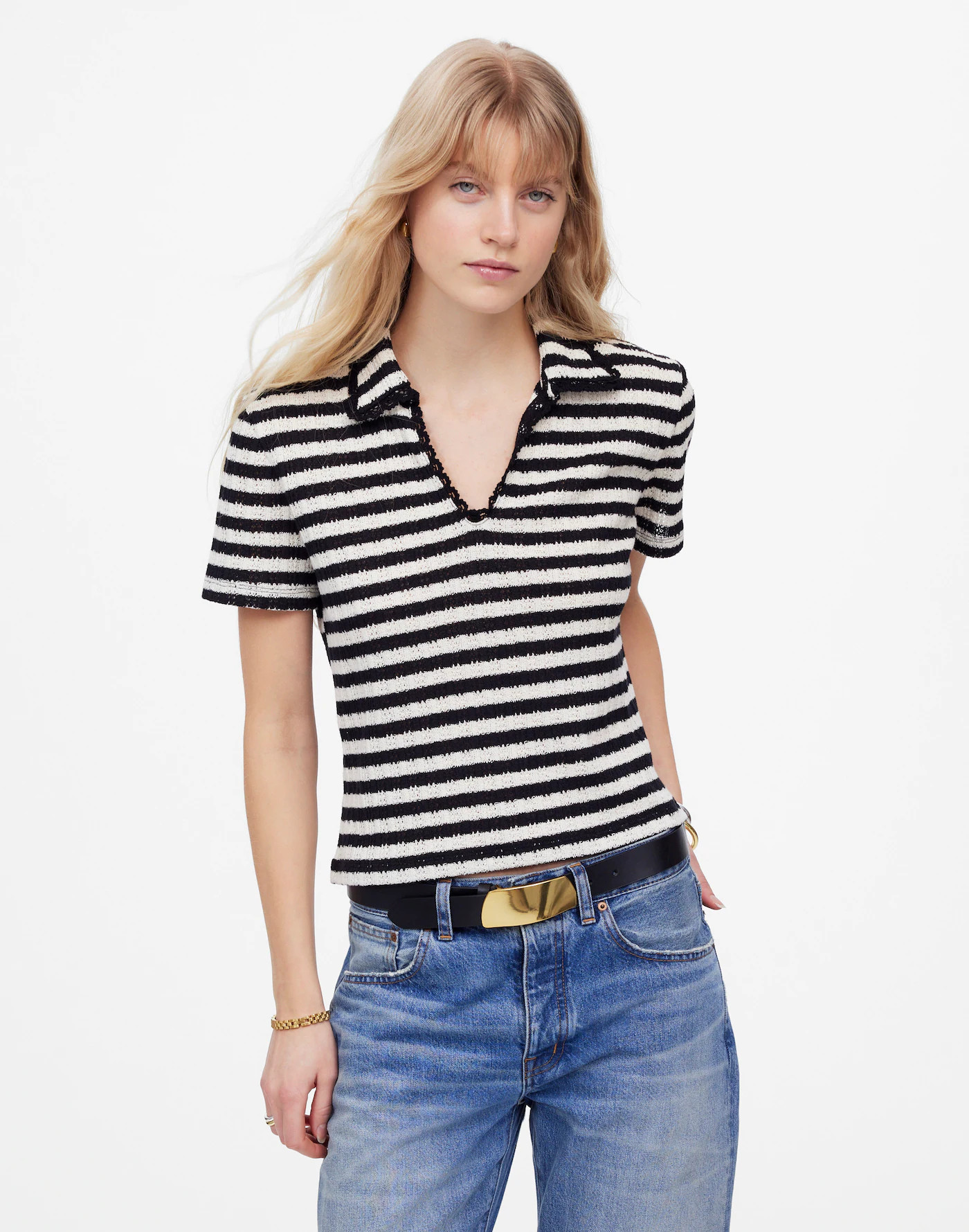 Crochet-Knit V-Neck Sweater Tee | Madewell | Madewell