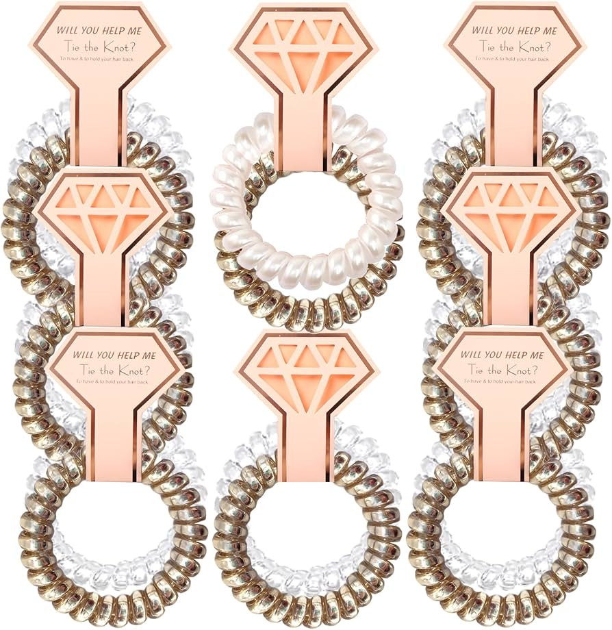 CUTERUI GIFTED Bridesmaid Gifts-8 pack Champagne and White Coil Hair Ties for Bachelorette Party ... | Amazon (US)