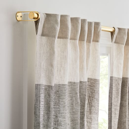 European Flax Linen Contrast Stripe Curtain - Natural/Java | West Elm (US)