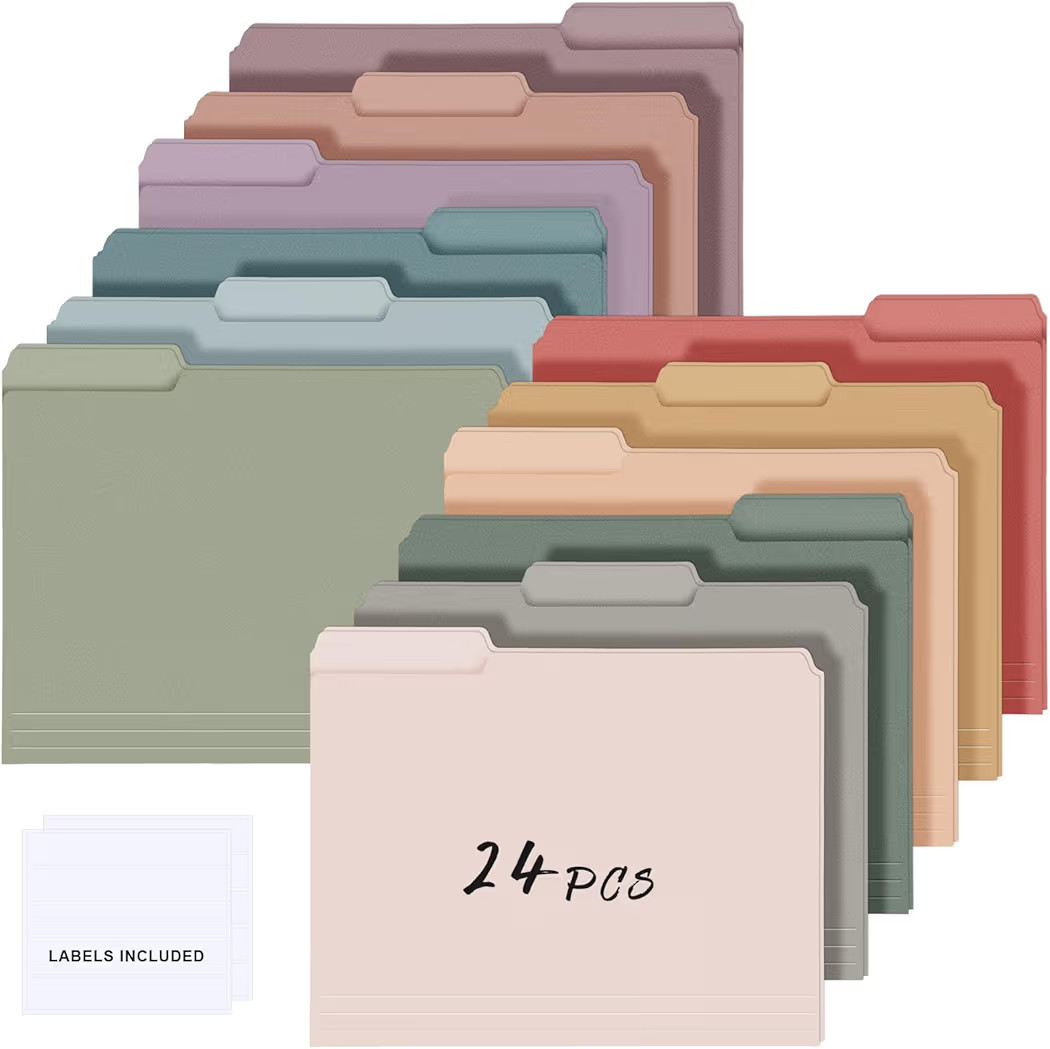 24 Pcs Colored Manila File Folders Letter Size with Labels 9.49 x 11.61 Inch 1/3 Cut Tab File Fol... | Amazon (US)