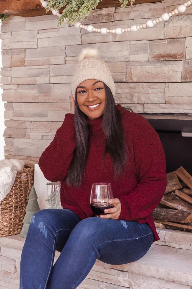 Taking The Lead Wine Fuzzy Turtleneck Sweater | The Pink Lily Boutique