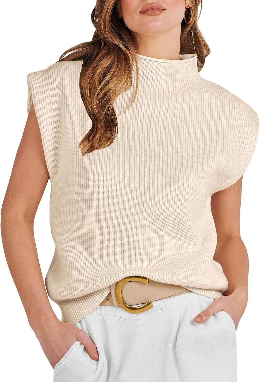 Women's Sleeveless Mock Neck Sweater Vest Casual Soft Basic Cap Sleeve Knit Pullover Tank Tops | Amazon (US)