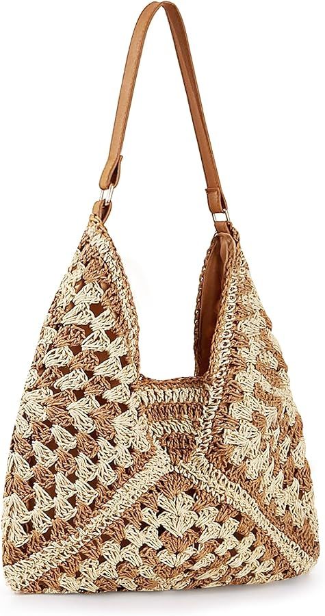 Women's Summer Straw Handbags Beach Vacation Large Capacity Hobo Bag Natual Straw Woven Shoulder ... | Amazon (US)
