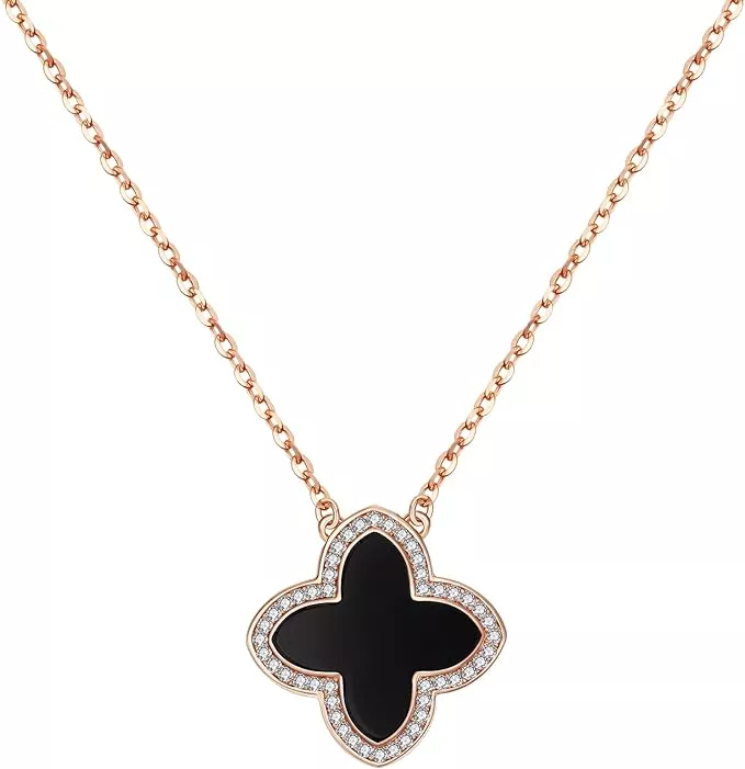 BC Bella Colour Lucky Clover 5 Motifs Double Sided Clover Pendant Necklace - Gold Four Leaf Clover Necklace - Mother's Day Gift, Gold Plated