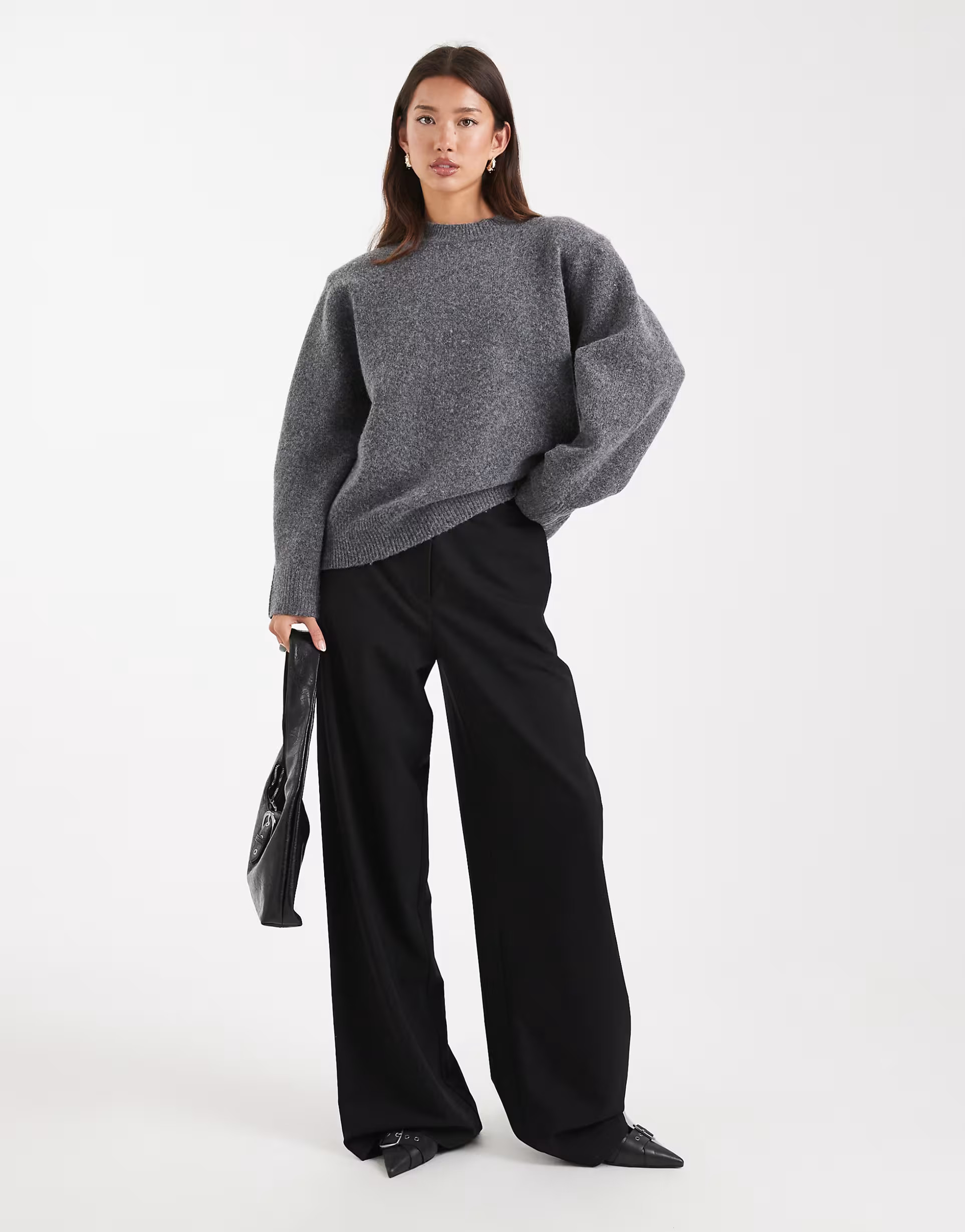 ASOS DESIGN drop shoulder pad longline jumper in charcoal | ASOS | ASOS (Global)