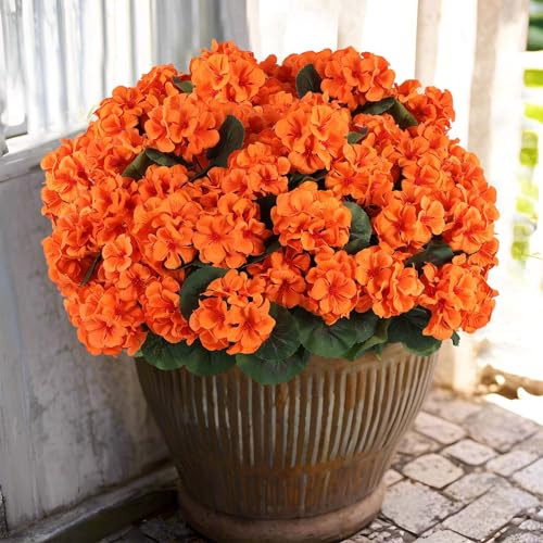 Hananona 12 Pcs Artificial Geranium Flowers for Outdoors Geranium Silk Orange Flower Outdoor UV R... | Amazon (US)