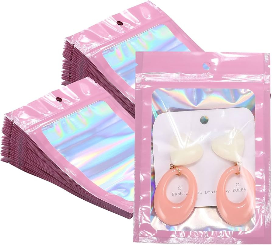 100Pcs 3x4.7 Inch Pink Holographic Bags | Resealable Mylar Pouches for Packaging, Jewelry Storage... | Amazon (US)