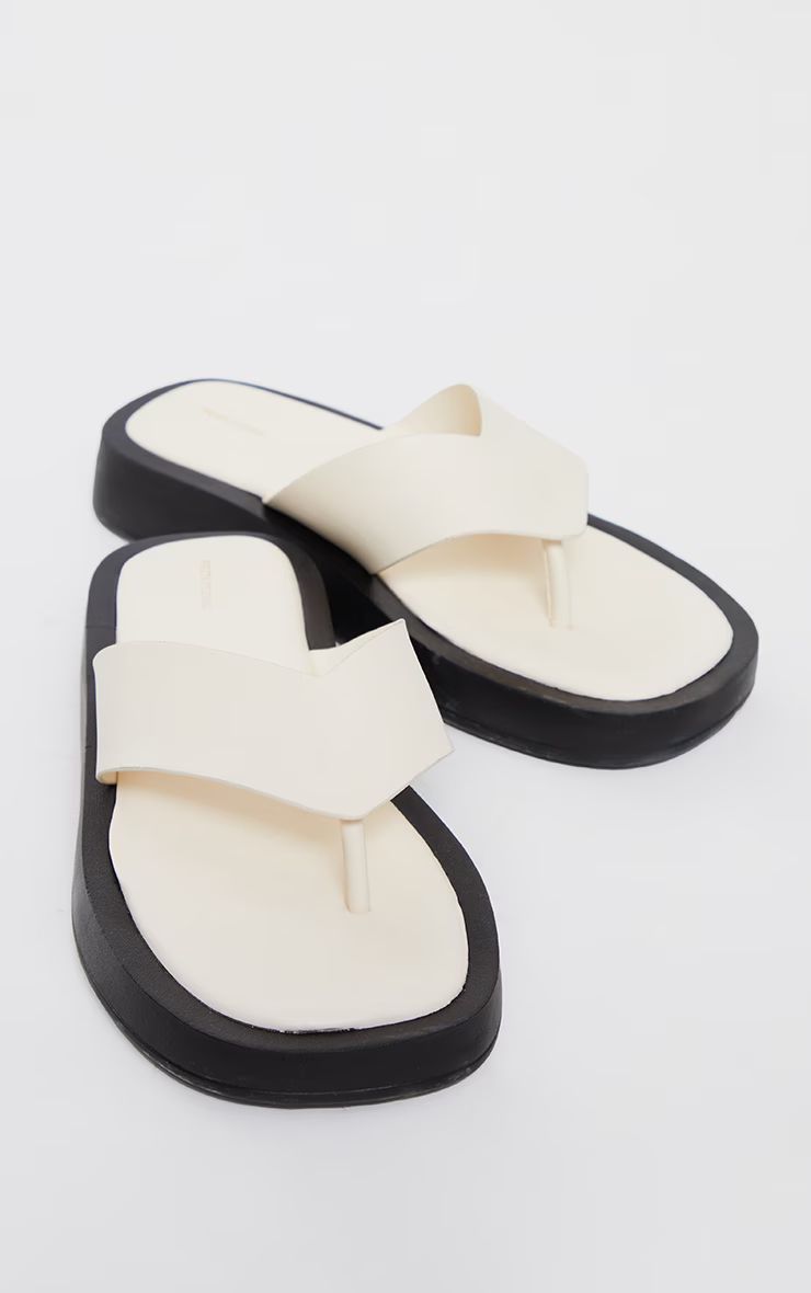 Cream Chunky Sandal Toe Post Flip Flops | PrettyLittleThing US