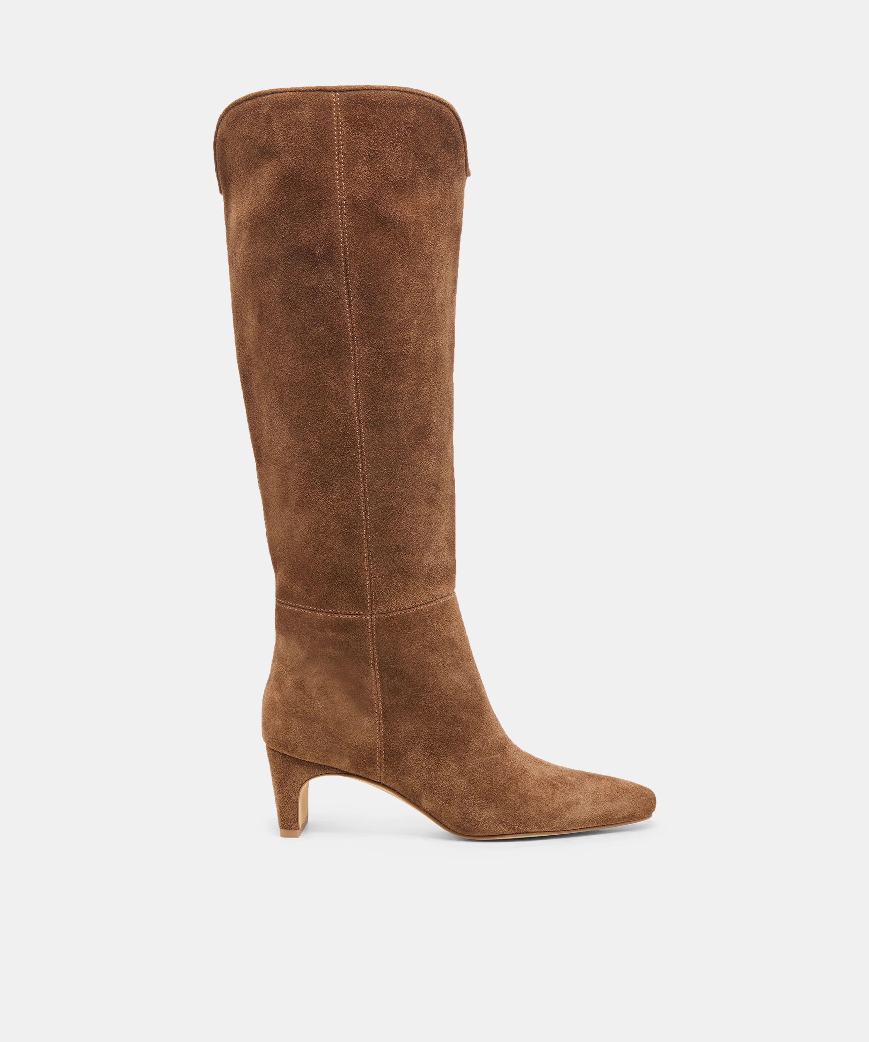 BRION Wide Calf Cocoa Suede Block-Heel Knee-High Boots | Dolce Vita | DolceVita.com