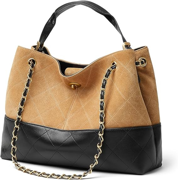 DORIS&JACKY Quilted Suede Tote Bag for Women, Designer Lambskin Satchel Shoulder Purse and Handba... | Amazon (US)