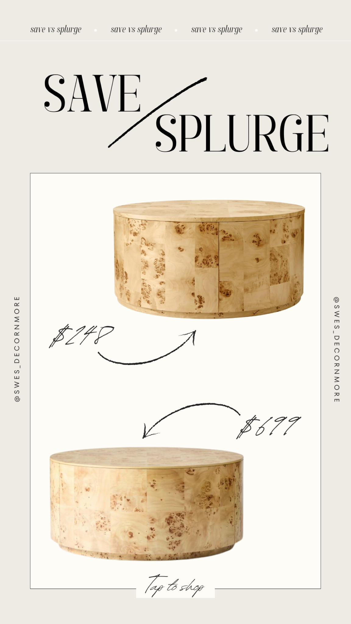 Save/Splurge: West Elm's round coffee table vs. Walmart's affordable $248 dupe. Both are perfect pieces for a living room fall refresh.

#LTKStyleTip #LTKHome #LTKSeasonal