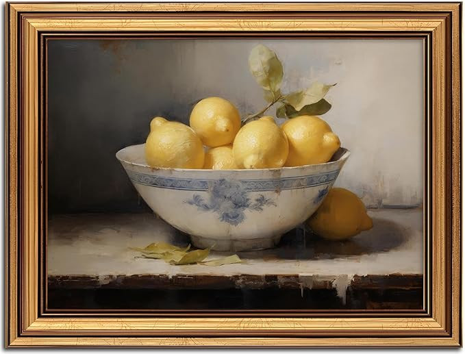 Vintage Gold Framed Wall Art Lemons Still Life Painting Picture Wall Decor Vintage Fruit Rustic F... | Amazon (US)