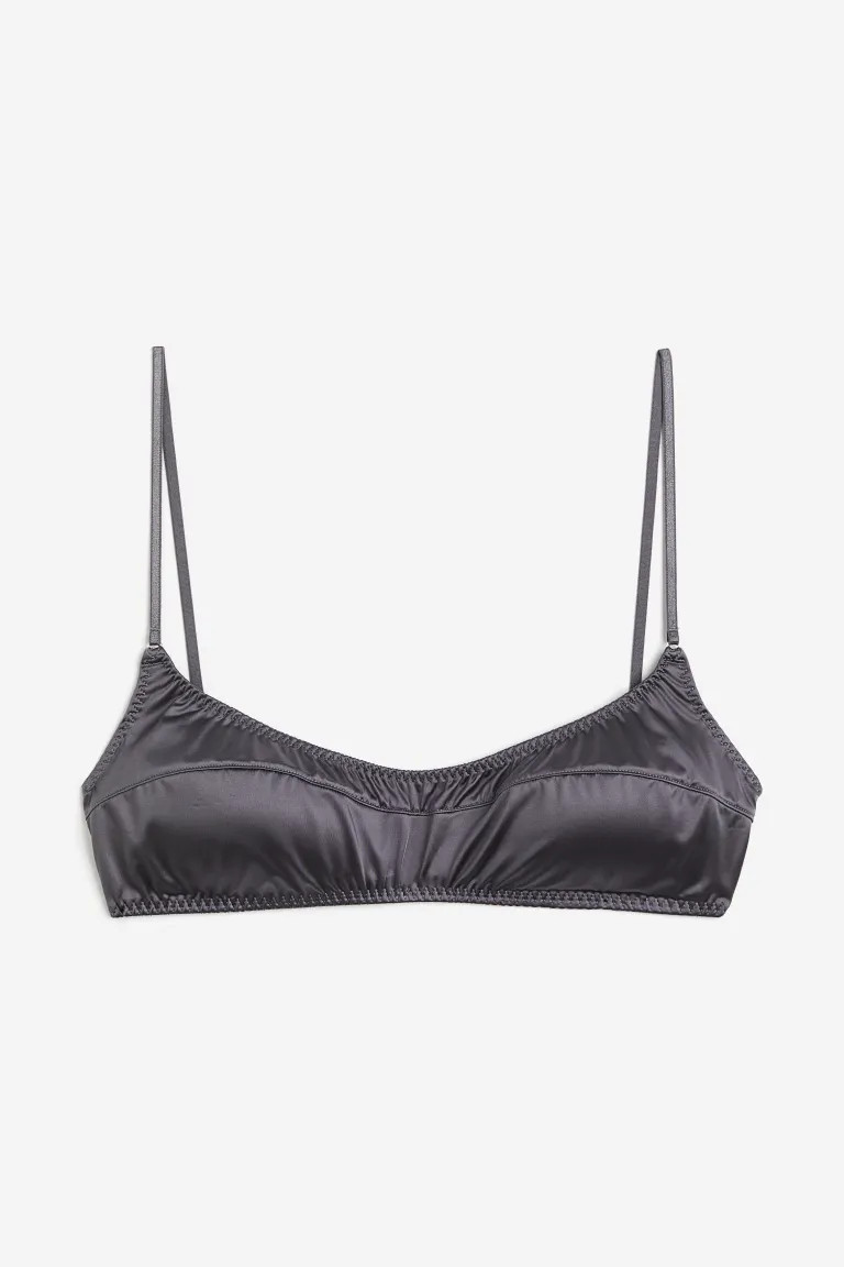Soft satin bra - Grey - Ladies | H&M GB | H&M (UK, MY, IN, SG, PH, TW, HK)
