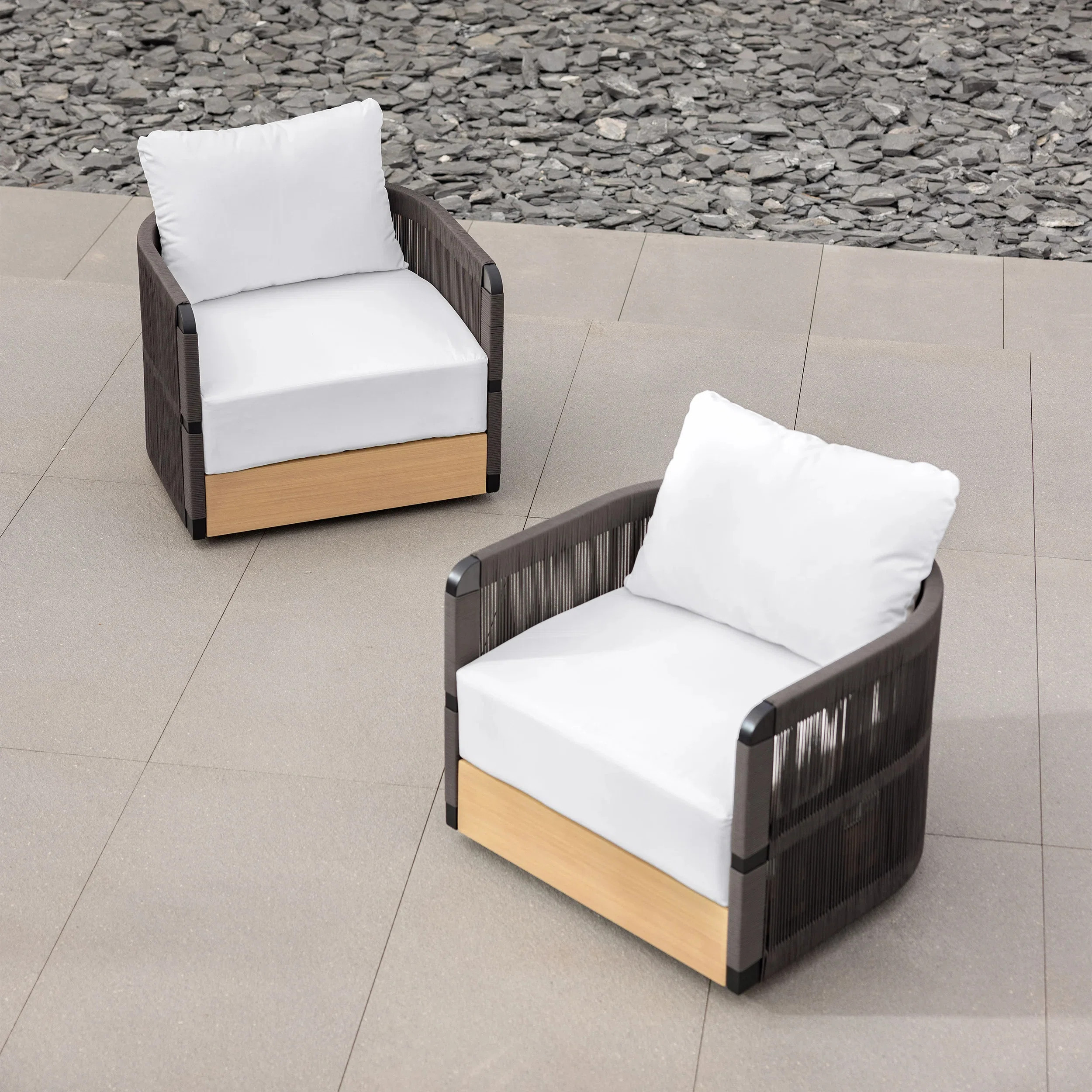 Set Of 2 Kielah Woven Rope Outdoor Swivel Chair Sofa 360 Degree Rotatable Coastal Patio Armchair | Wayfair North America