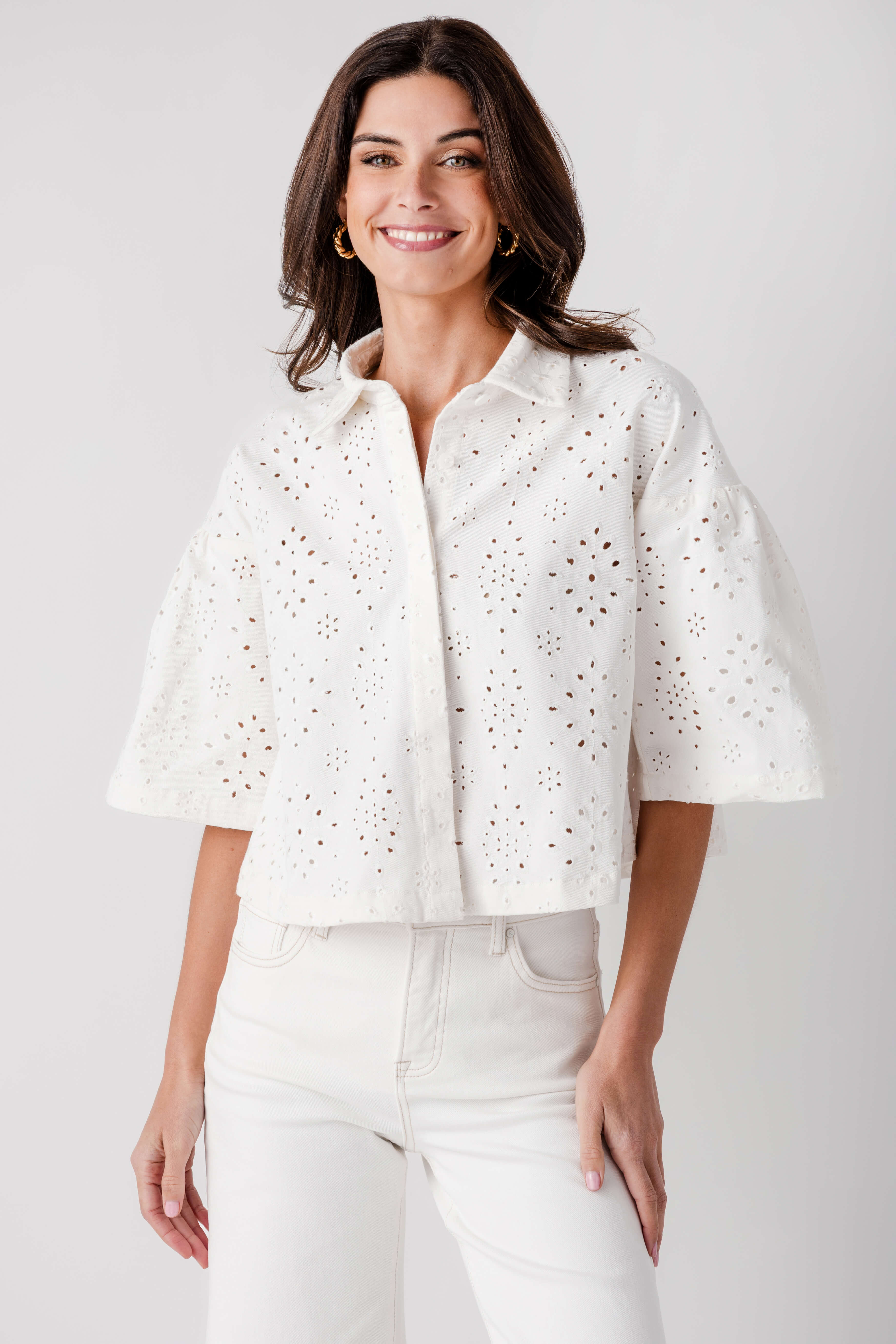Current Air Eyelet Boxy Top | Social Threads