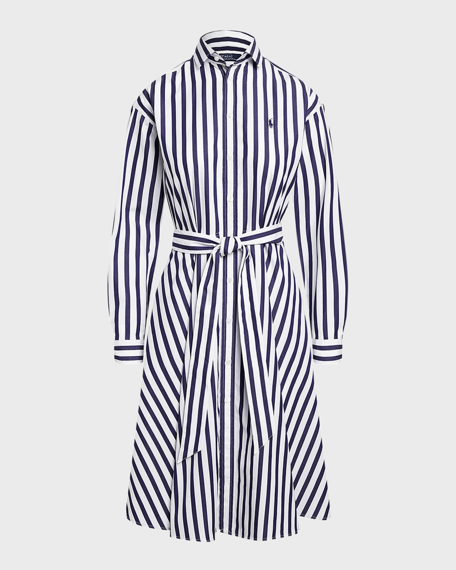 Polo Ralph Lauren Belted Striped Cotton Shirtdress | Neiman Marcus