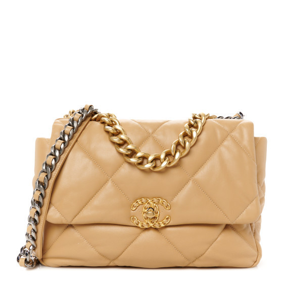 CHANEL Lambskin Quilted Large Chanel 19 Flap Dark Beige | FASHIONPHILE (US)