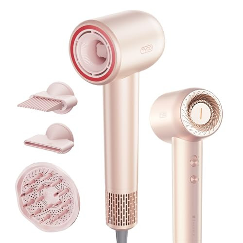 Blow Dryer with Comb, TYMO AIRHYPE Compact 200 Million lonic Hair Dryer with Diffuser, Fast Dry Pink Blow Dryer for Women 110,000RPM Portable Hairdryer for Curly Hair, 4 Temps & 2 Speeds | Amazon (US)