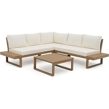 Soleil Jardin 4 Piece Acacia Wood Patio Furniture L-Shaped Outdoor Sectional Sofa Set with Coffee... | Amazon (US)