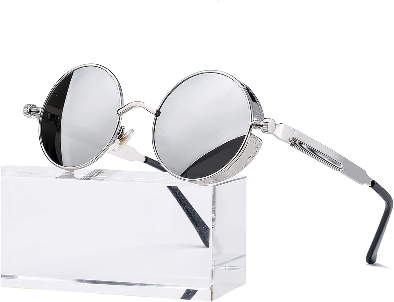 HJSTES Vintage Round Steampunk Sunglasses for Women Men Circle Gothic Glasses Retro Metal Frame | Amazon (US)