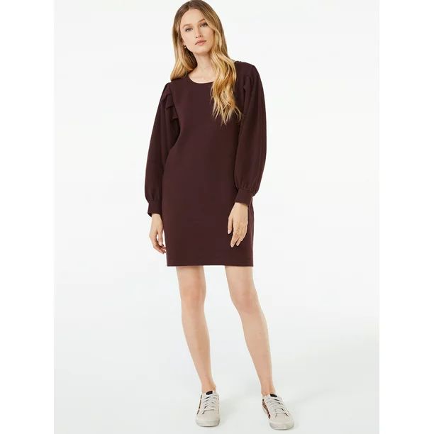 Scoop Women's Puff Sleeve Sweatshirt Dress | Walmart (US)