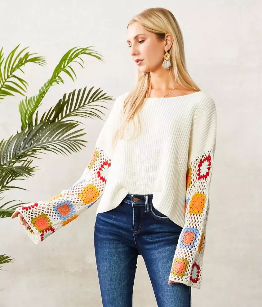 BaeVely Floral Crochet Square Sweater | Buckle