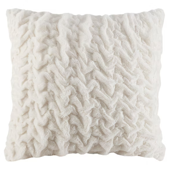 25"x25" Ruched Faux Fur Euro Throw Pillow Ivory | Target