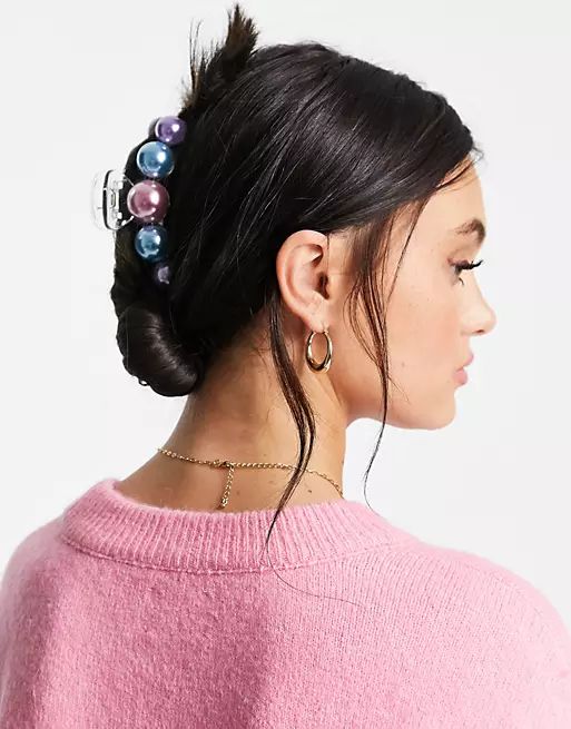 ASOS DESIGN hair claw clip with pastel pearl balls | ASOS (Global)
