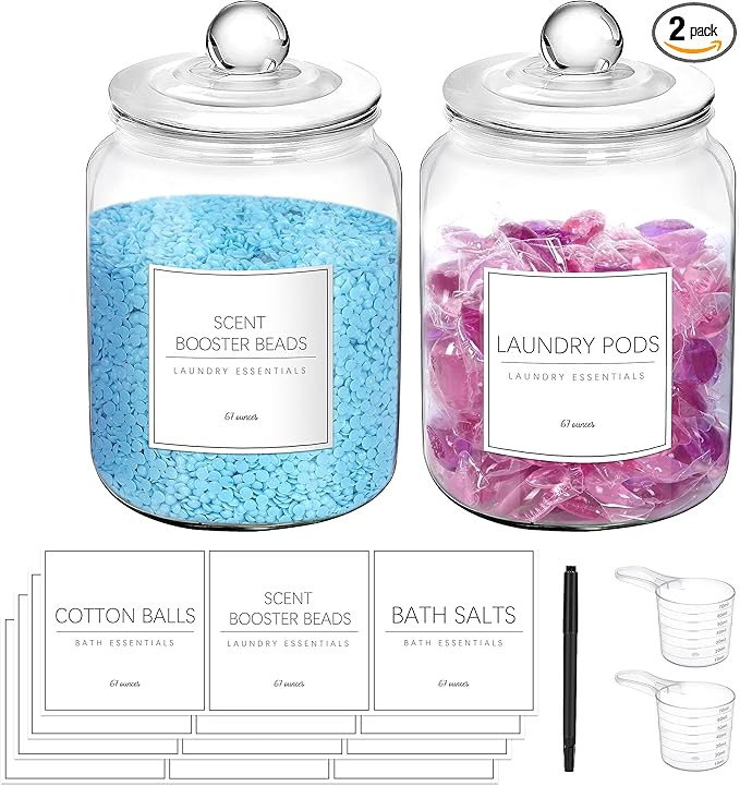 SLICHIO Glass Jar for Laundry Room Organization and Storage Jars with Airtight Lid 2 Pack Half Ga... | Amazon (US)