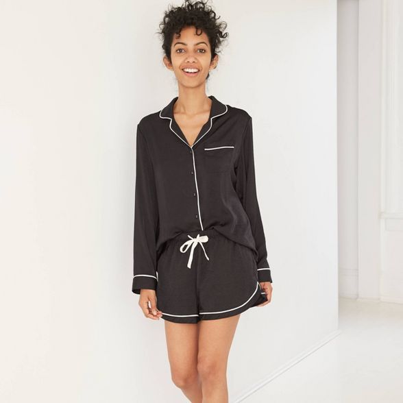 Women's Satin Long Sleeve Notch Collar Top and Shorts Pajama Set - Stars Above™ | Target