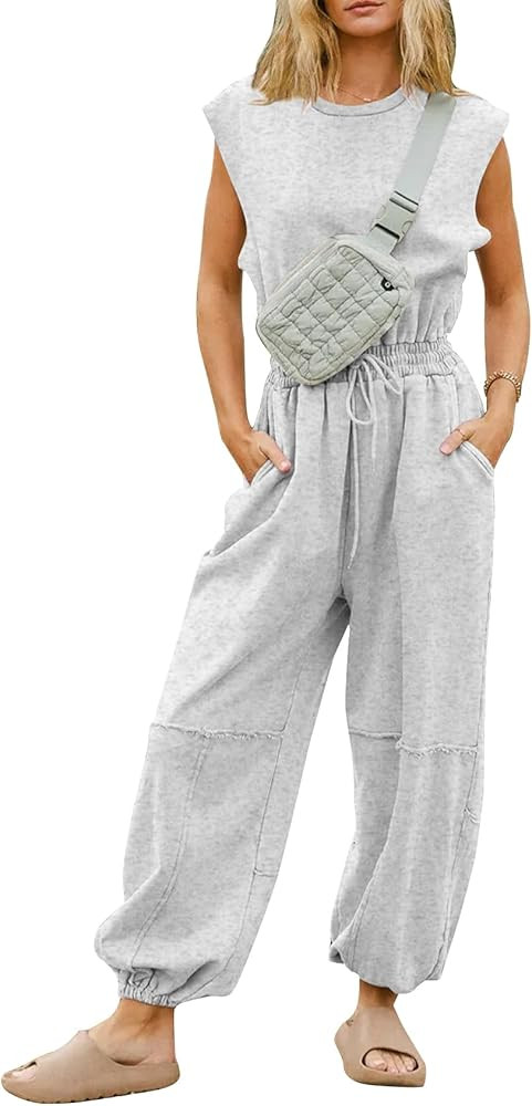 Kissonic Women Open Back Jumpsuit Sleeveless Wide Leg Jumpsuit Cute One Piece Outfits with Pocket... | Amazon (US)