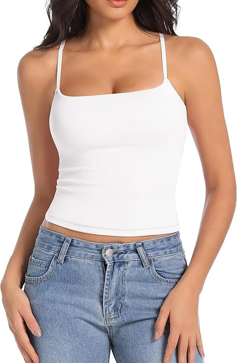 Camisole Tops for Women Sleeveless Adjustable Spaghetti Strap Tank Tops Y2K Basic Shirts | Amazon (US)