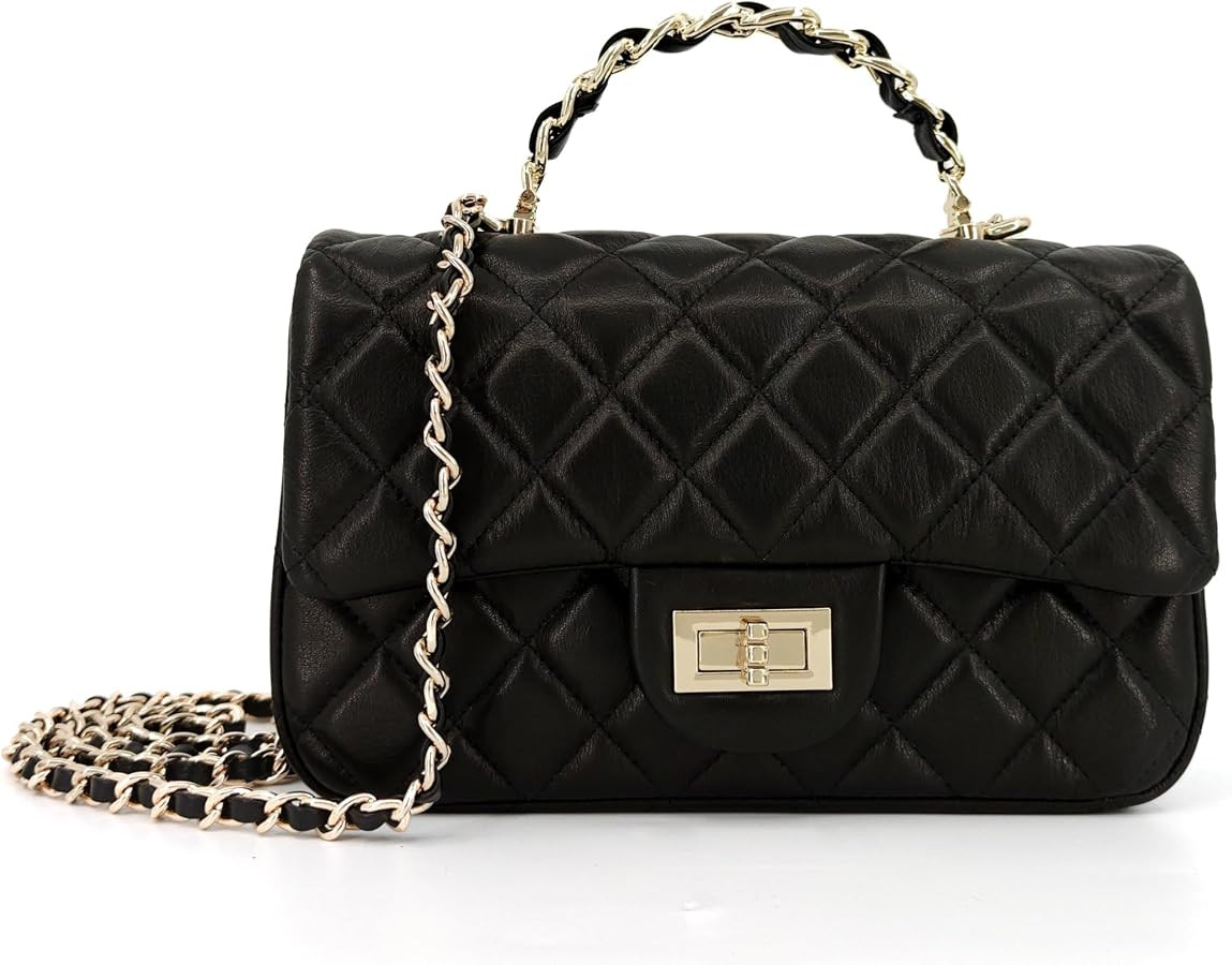 Small Quilted Crossbody Bags for Women,Leather Shoulder Bag with Gold Chain Strap,Metal Top Handl... | Amazon (US)